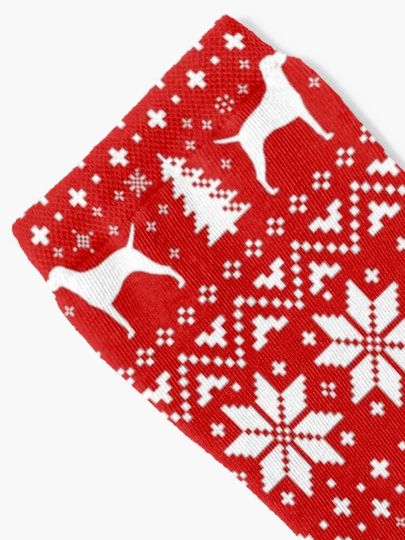 Vizsla Silhouettes Red and White Christmas Holiday Pattern Socks