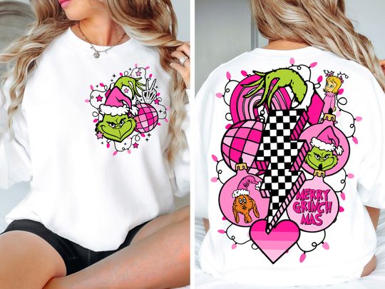 Retro Pink Grincmas Sweatshirt, Retro Christmas Sweatshirt