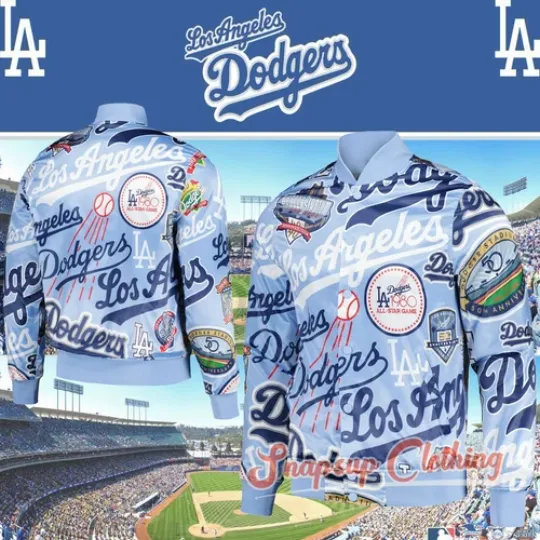 LA Dodgers Allover Print Blue World Series Champions 2024 Satin Varsity Jacket
