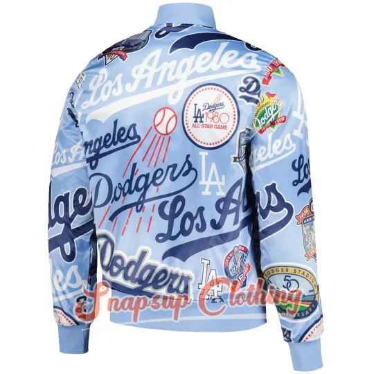 LA Dodgers Allover Print Blue World Series Champions 2024 Satin Varsity Jacket