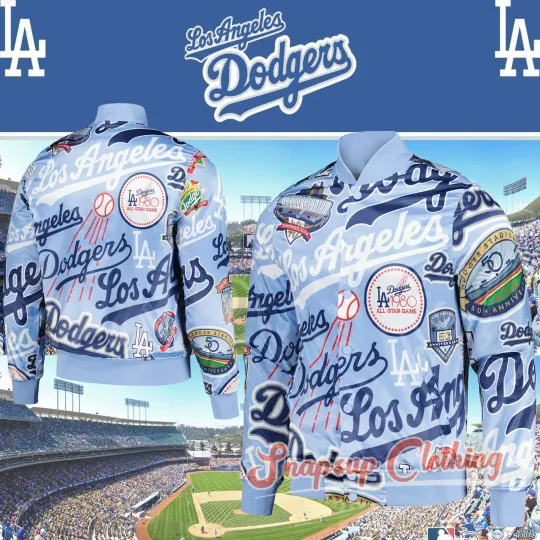 LA Dodgers Allover Print Blue World Series Champions 2024 Satin Varsity Jacket