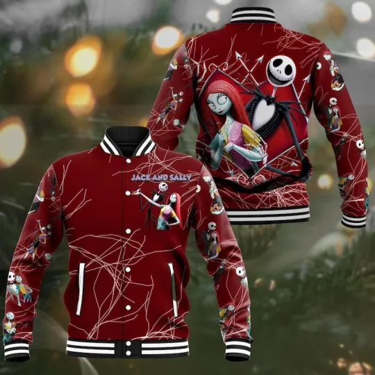 Jack Skellington & Sally Nightmare Couple Halloween Baseball Jacket