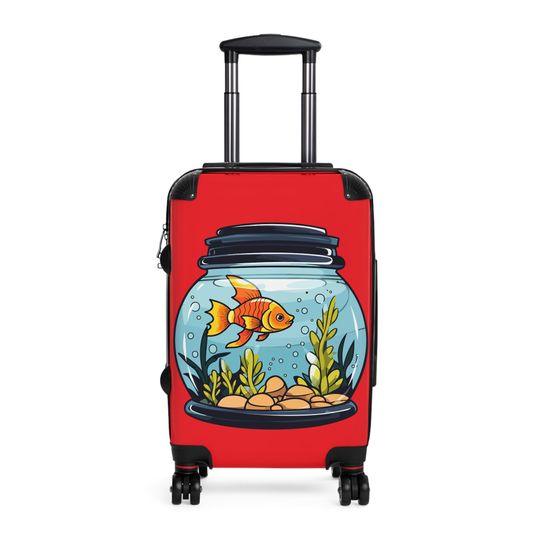 Suitcase, fish lover's, stylish, internal pockets, safety locks, gift for him, her,