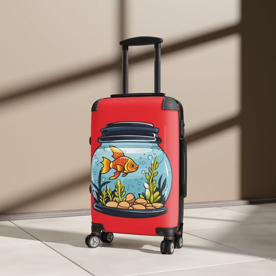 Suitcase, fish lover's, stylish, internal pockets, safety locks, gift for him, her,
