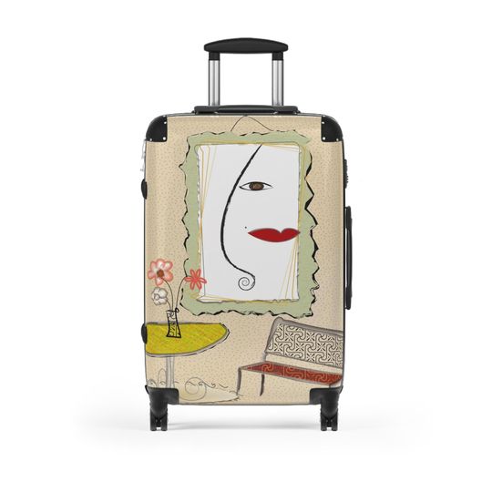 Suitcase How about Tan Suitcase, Paris Cafe Theme, Face, Red Lips