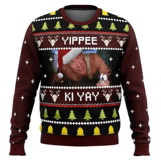 Yippee Ki Yay Ugly Dia Hard Christmas 3D Ugly Sweater