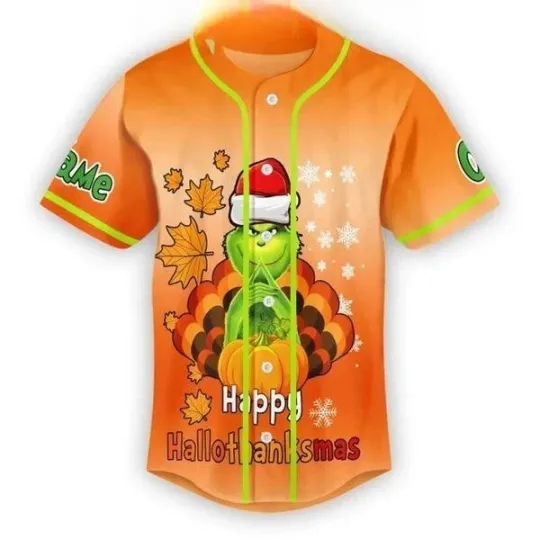 The funny character How It Stole Thanksgiving Happy Hallothanksmas Baseball Jersey