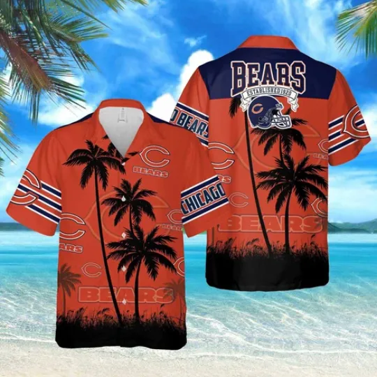Chicago Football Team Bearss Hawaiian Button Down Shirt Unisex Adults