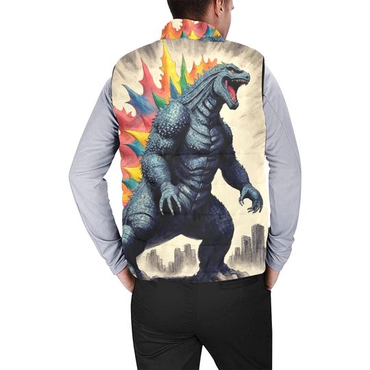 god zilla Gojira Kaiju Crayon Art Cartoon Sleeveless Jacket