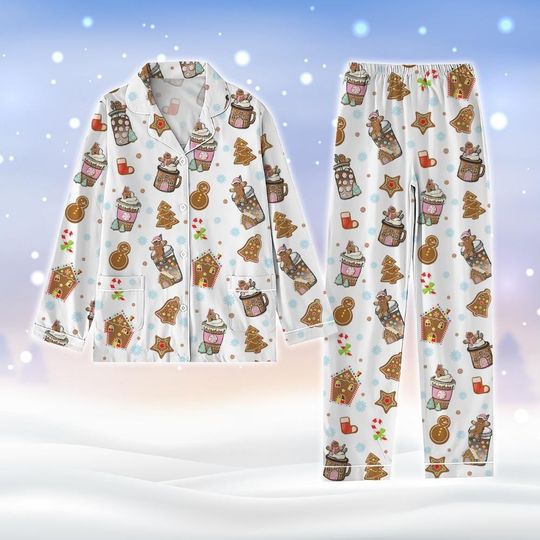 Coffee Christmas Pajamas Set, Gingerbread Man Holiday Pajamas, Christmas Tree Women Pajamas, Christmas Lights Matching Pajamas
