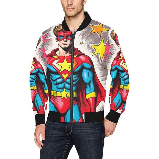 Bomber Jacket Retro Art Cartoon Jacket Comics Supe Hero Superhero Cartoon