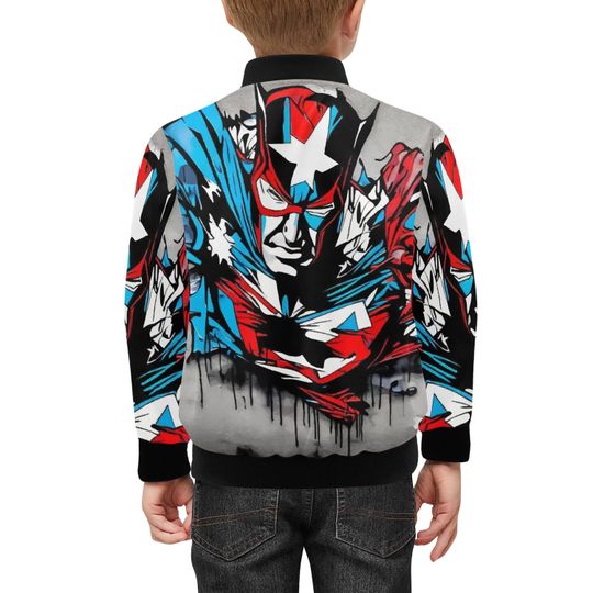 Bomber Jacket with Pockets Superhero Graffiti Art Captain Hero