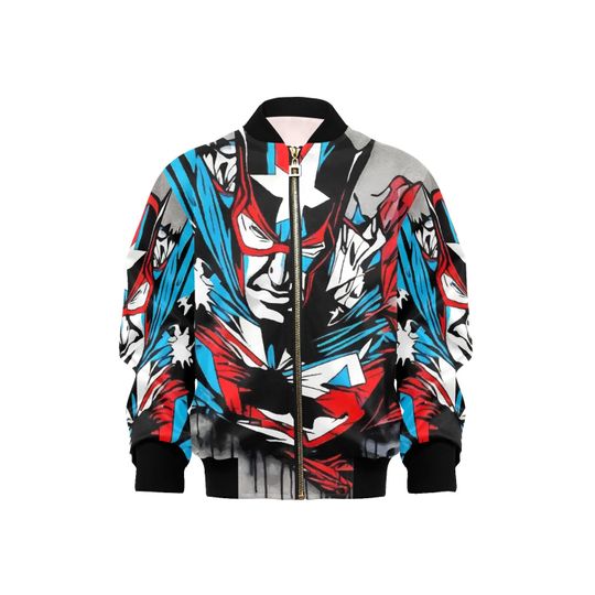 Bomber Jacket with Pockets Superhero Graffiti Art Captain Hero