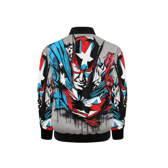 Bomber Jacket with Pockets Superhero Graffiti Art Captain Hero