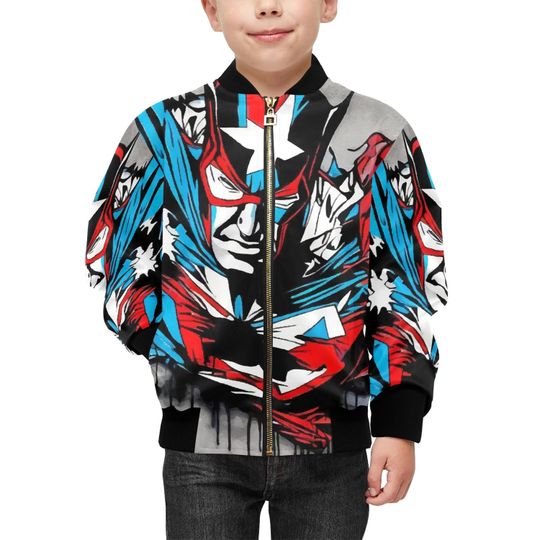 Bomber Jacket with Pockets Superhero Graffiti Art Captain Hero