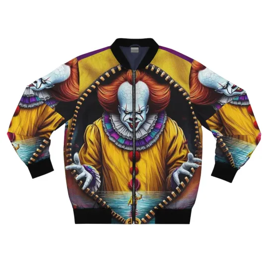 Horror Pennywise Clown Zipper Pattern Halloween Movie Bomber Jacket