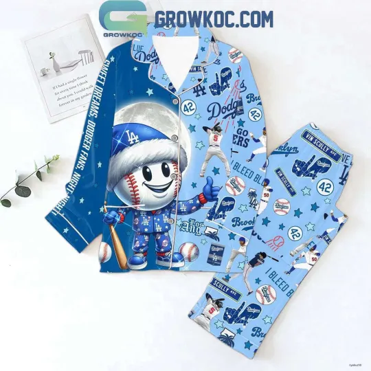 LA Dodgers I Bleed Blue 2024 Christmas Polyester Pajamas Set, Family Gift