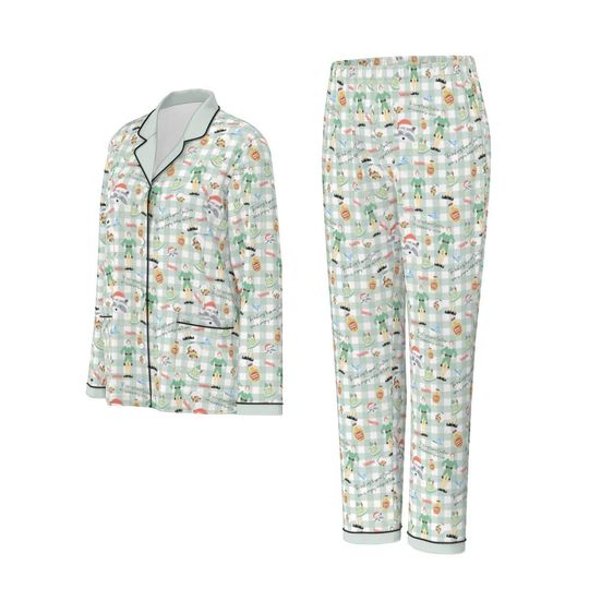 Buddy the Elf Women's Button-Down Christmas Pajamas - Black Piping, Family Matching, Gift for Her