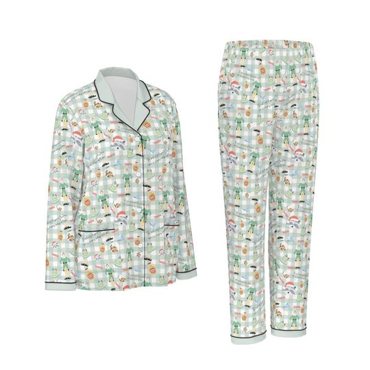 Buddy the Elf Women's Button-Down Christmas Pajamas - Black Piping, Family Matching, Gift for Her