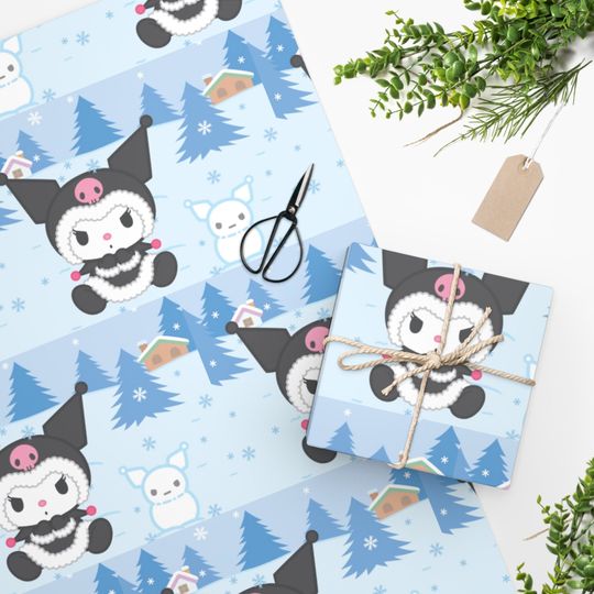 Retro Merry Christmas Kuromi Snow Kitty wrapping paper