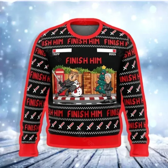 Trump Finish Him Ugly Christmas Sweater Size S-5XL (AOP)