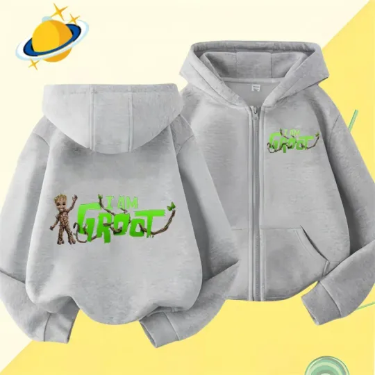 Groot Kids Double Sided Zipper Hoodie | Unisex Zip Up Jacket