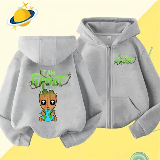 Groot Kids Double Sided Zipper Hoodie | Unisex Zip Up Jacket