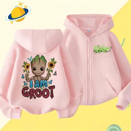 Groot Kids Double Sided Zipper Hoodie | Unisex Zip Up Jacket