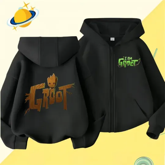 Groot Kids Double Sided Zipper Hoodie | Unisex Zip Up Jacket