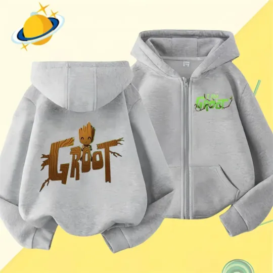 Groot Kids Double Sided Zipper Hoodie | Unisex Zip Up Jacket