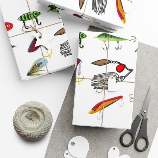 Casting a Merry Christmas - Fishing-Inspired Xmas Wrapping Paper White