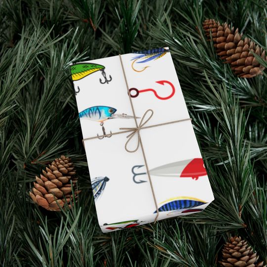 Casting a Merry Christmas - Fishing-Inspired Xmas Wrapping Paper White
