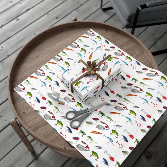 Casting a Merry Christmas - Fishing-Inspired Xmas Wrapping Paper White