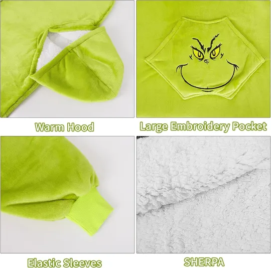 Funny Grin Christmas Wearable Blanket Hoodie for Women Men Oversized, Soft Cozy