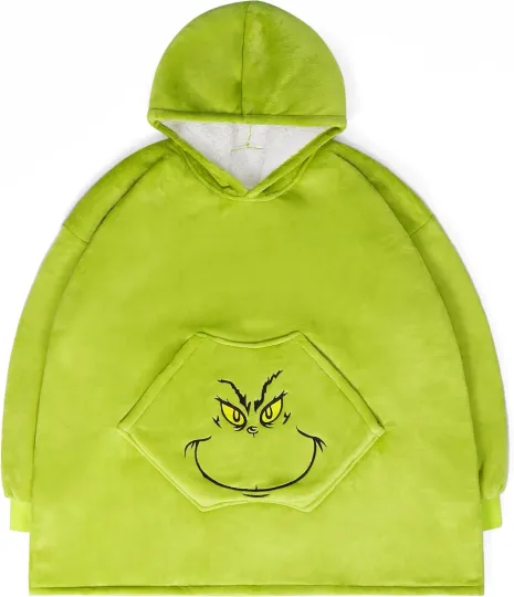 Funny Grin Christmas Wearable Blanket Hoodie for Women Men Oversized, Soft Cozy