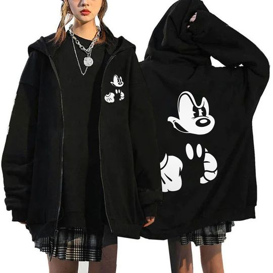 Black Mickey Mouse Men Zipper Hoodie