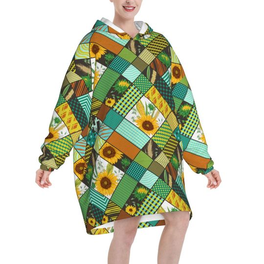 Sunflower Patchwork Style Wearable Blanket Hoodie