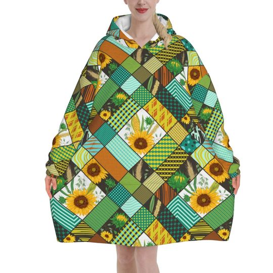 Sunflower Patchwork Style Wearable Blanket Hoodie