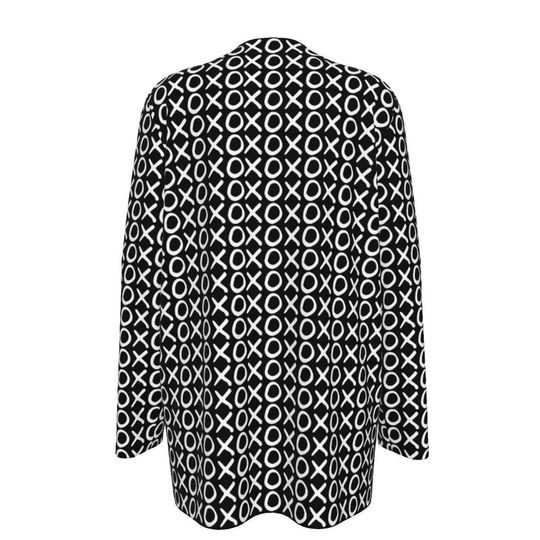 XOXO - Black & White - All-Over Print Women's Patch Cardigan
