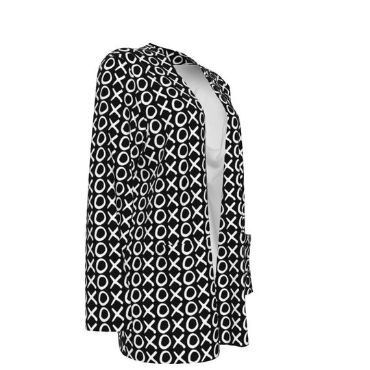XOXO - Black & White - All-Over Print Women's Patch Cardigan