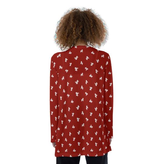 Polka-Poodles | Lipstick Red and White | All-Over Print Women's Patch Cardigan