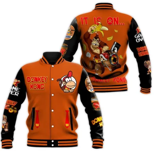 Donkey Kong Baseball Jacket, Donkey Kong Jacket, Donkey Kong Jacket Men, Kong Ba