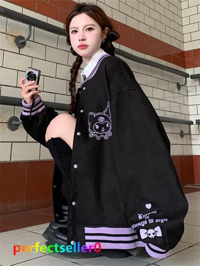 Kuromi Jacket Baseball Uniform Girls Casual Loose Baseball Clothes Pullover