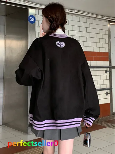 Kuromi Jacket Baseball Uniform Girls Casual Loose Baseball Clothes Pullover