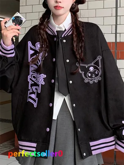 Kuromi Jacket Baseball Uniform Girls Casual Loose Baseball Clothes Pullover