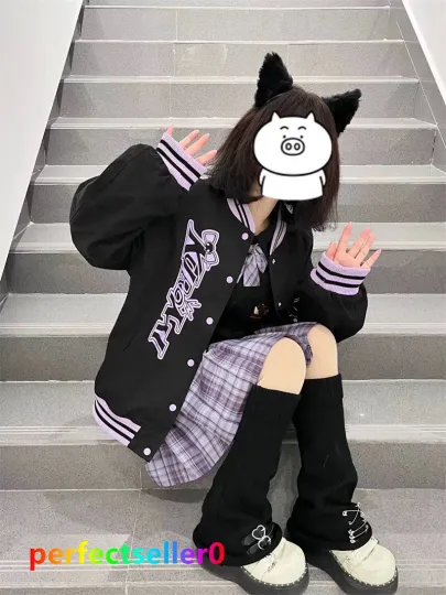 Kuromi Jacket Baseball Uniform Girls Casual Loose Baseball Clothes Pullover