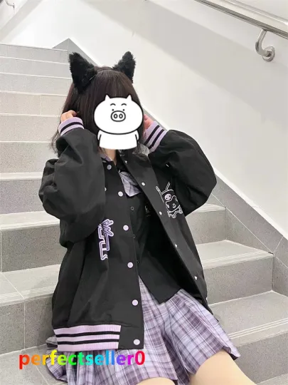 Kuromi Jacket Baseball Uniform Girls Casual Loose Baseball Clothes Pullover