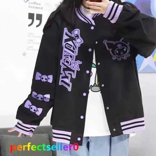 Kuromi Jacket Baseball Uniform Girls Casual Loose Baseball Clothes Pullover