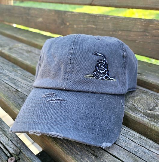 Gadsden Flag Snake Hat | Distressed Baseball Cap OR Ponytail Hat | 2nd Amendment Hat  | Don't Tread on Me Hat | Defend the Second Amendment