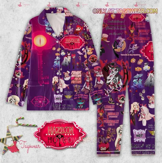 Hazbin Hotel Pattern Button Pajamas Set